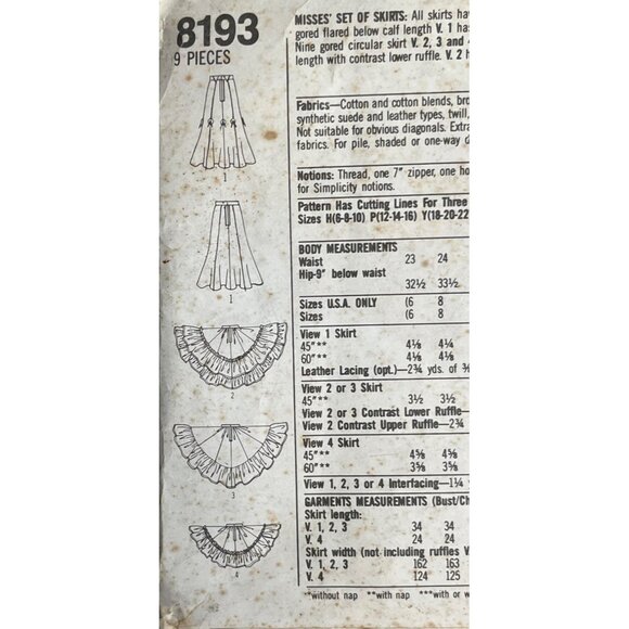 Simplicity Western Classics Skirts Sewing Pattern 8193 Westerncore 1992 - Picture 5 of 8